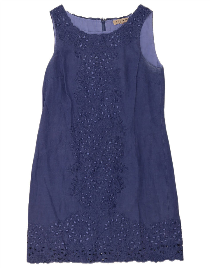 Jigsaw Rochie de bază fără mâneci pentru femei UK 10 Small Bluemarin Floral Linen