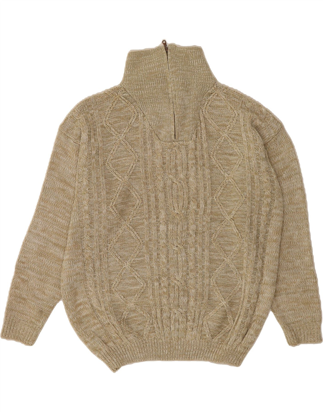 Pulover VINTAGE pentru bărbați, cu fermoar și gât, 2XL, bej, poliacrilic
