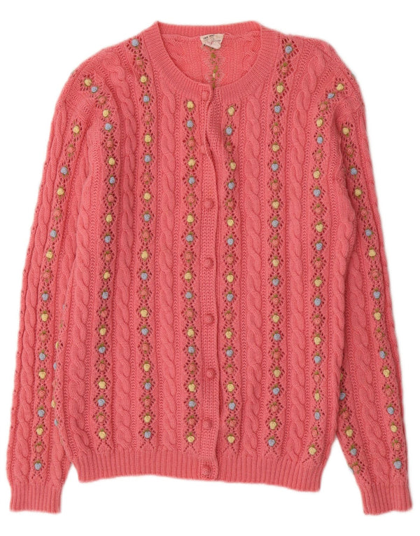 Pulover Cardigan Vintage pentru Damă UK 14 Mare Lână Florală Roz