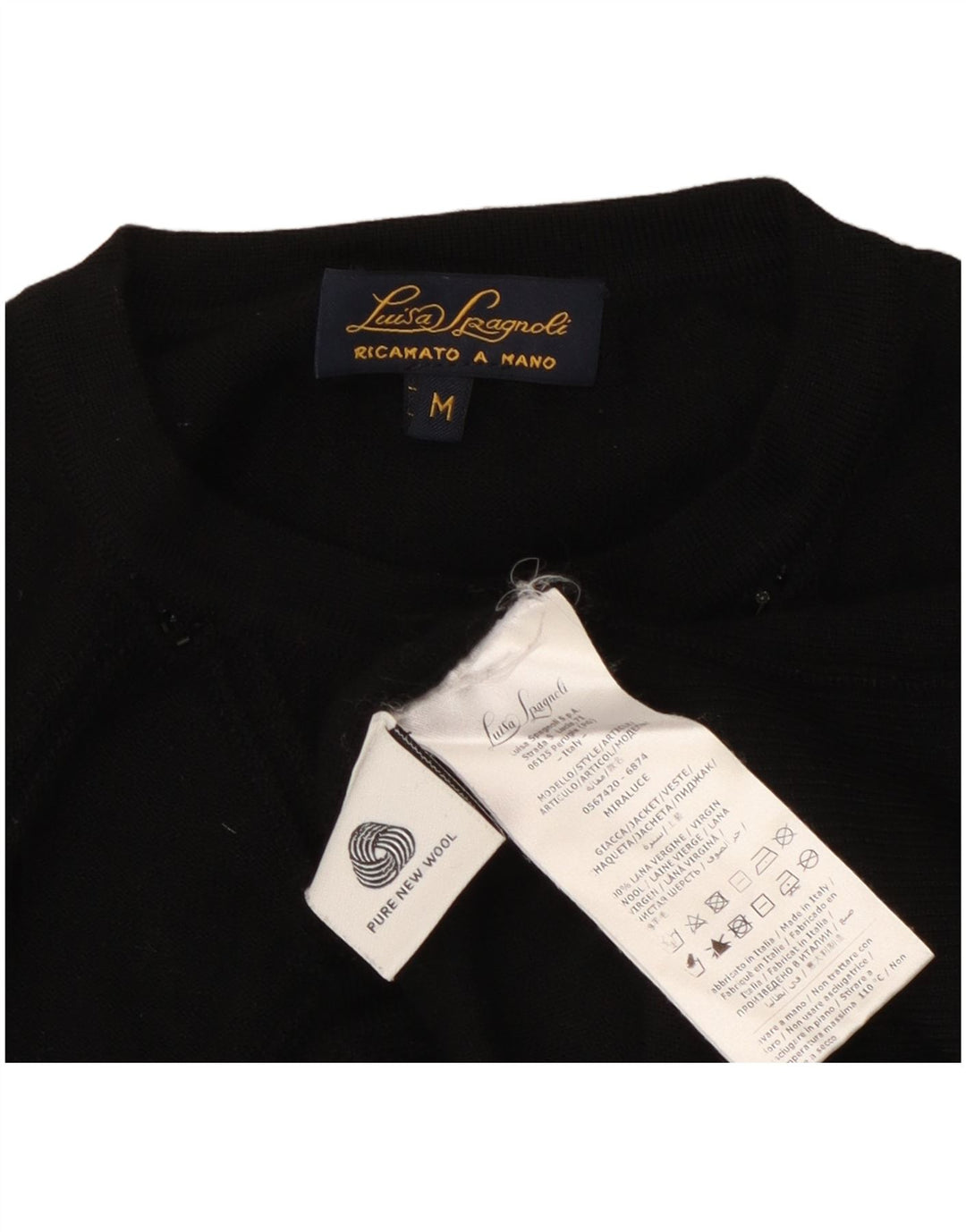 Pulover cardigan pentru femei Luisa Spagnoli UK 14 Medium Negru Geometric Lână