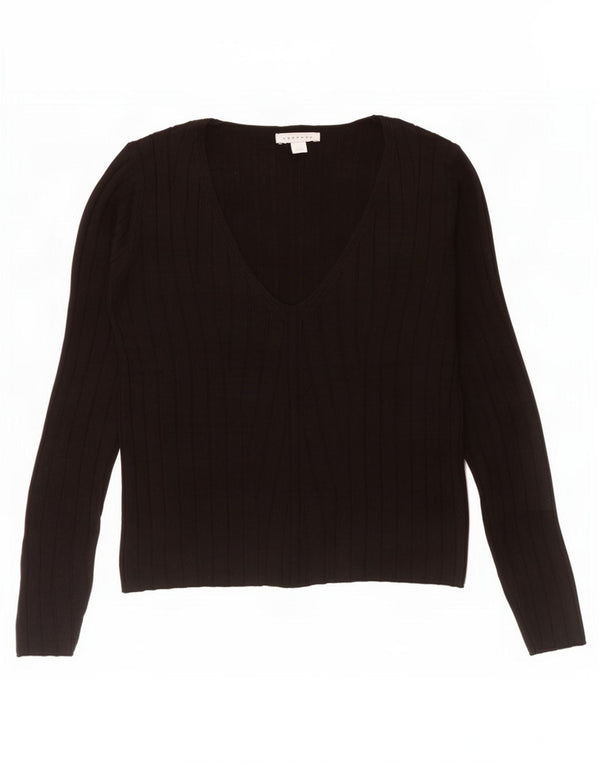 Pulover Topshop pentru femei cu decolteu în V UK 12 Medium Black Acrilic