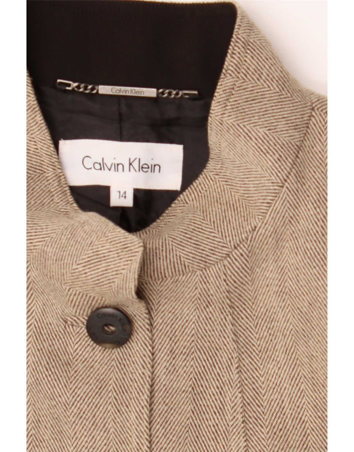Sacou Calvin Klein pentru femei, cu 5 nasturi, US 14 XL, bej, raion