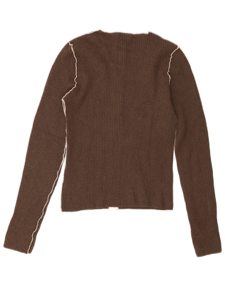 Pulover cardigan cu fermoar complet Zara pentru femei UK 12 Lână maro medie