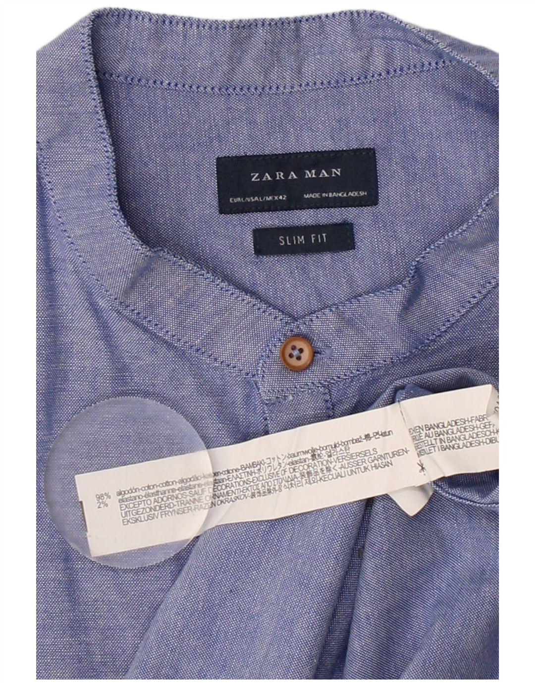 ZARA Mens Slim Fit Shirt Large Blue Cotton