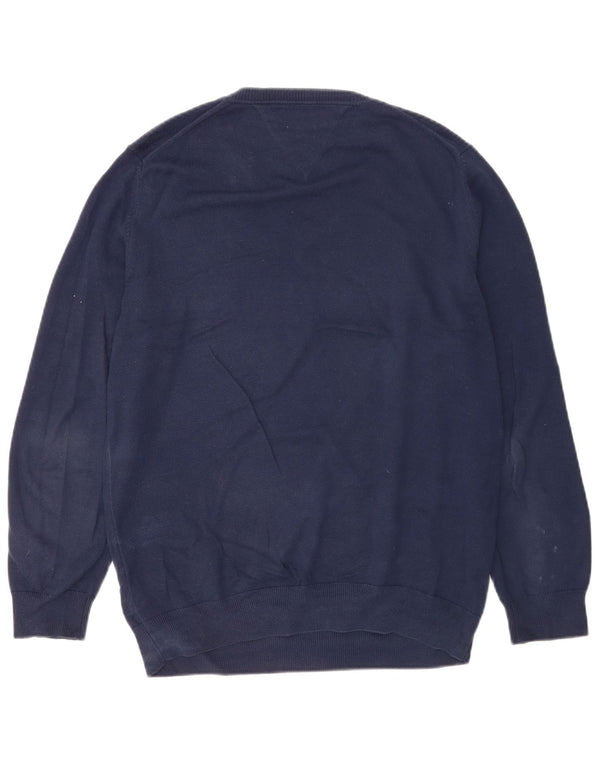 Pulover cu decolteu în V Tommy Hilfiger pentru bărbați, bumbac, albastru bleumarin