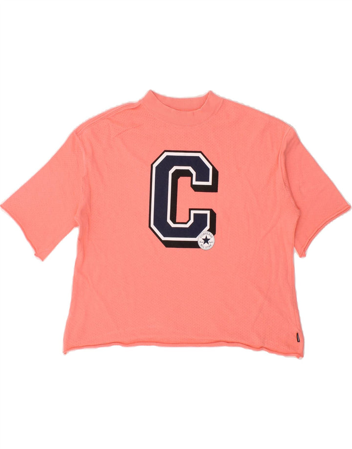CONVERSE Womens Oversized Crop Graphic T-Shirt Top UK 10 Small Pink Vintage Converse and Second-Hand Converse from Messina Hembry 
