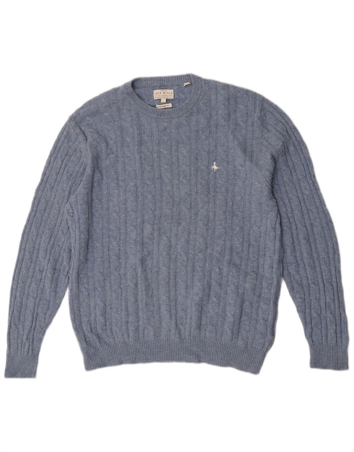 Pulover Jack Wills pentru bărbați The Marlow, cu gât crew, lână mare, albastră