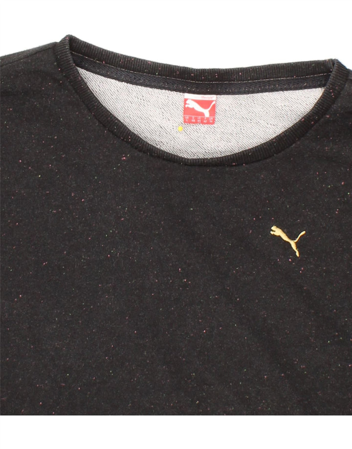 PUMA Womens Oversized Sweatshirt Jumper UK 14 Large  Black Flecked Cotton Vintage Puma and Second-Hand Puma from Messina Hembry 