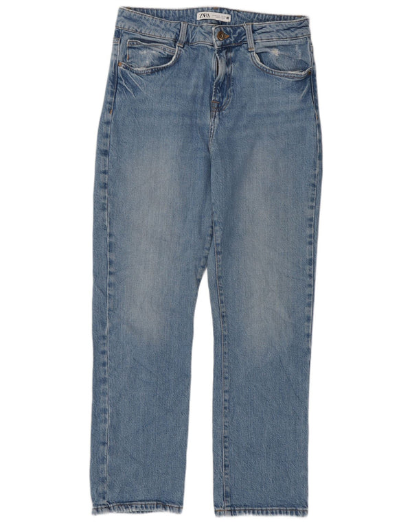Blugi drepți cu talie mare pentru femei Zara EU 40 Medium W30 L27 Albastru