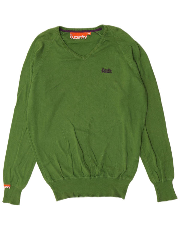 Pulover cu decolteu în V Superdry pentru bărbați, bumbac verde XL