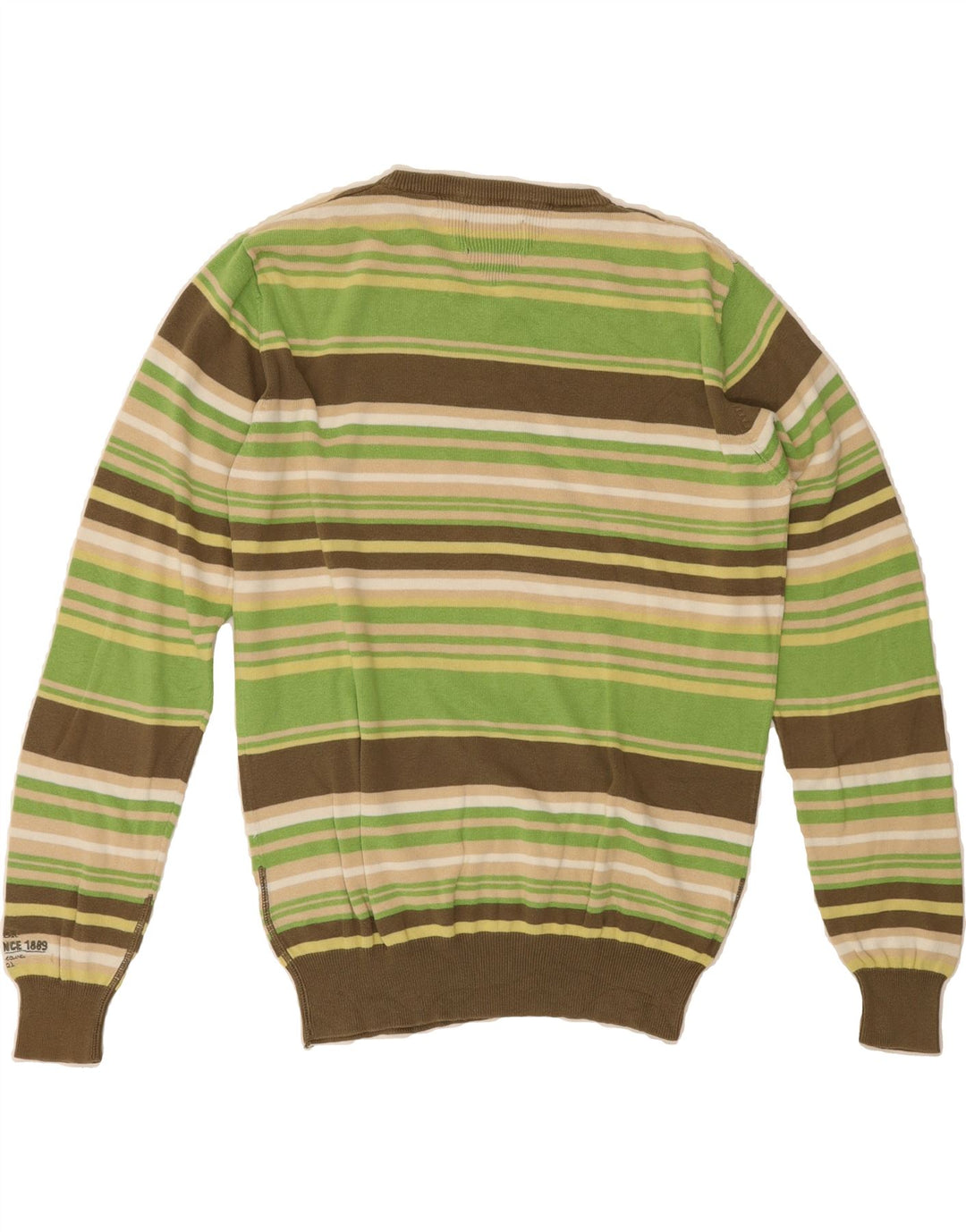 LEE Mens V-Neck Jumper Sweater Large Green Striped Cotton Vintage Lee and Second-Hand Lee from Messina Hembry 
