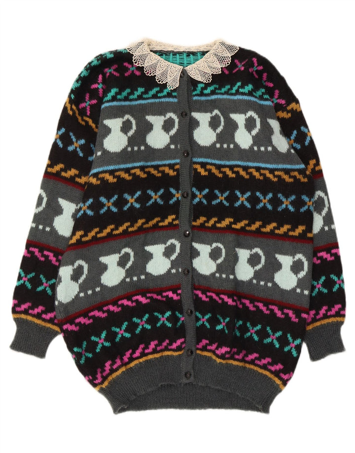 Pulover cardigan cu model abstract pentru femei vintage UK 10 mic multicolor