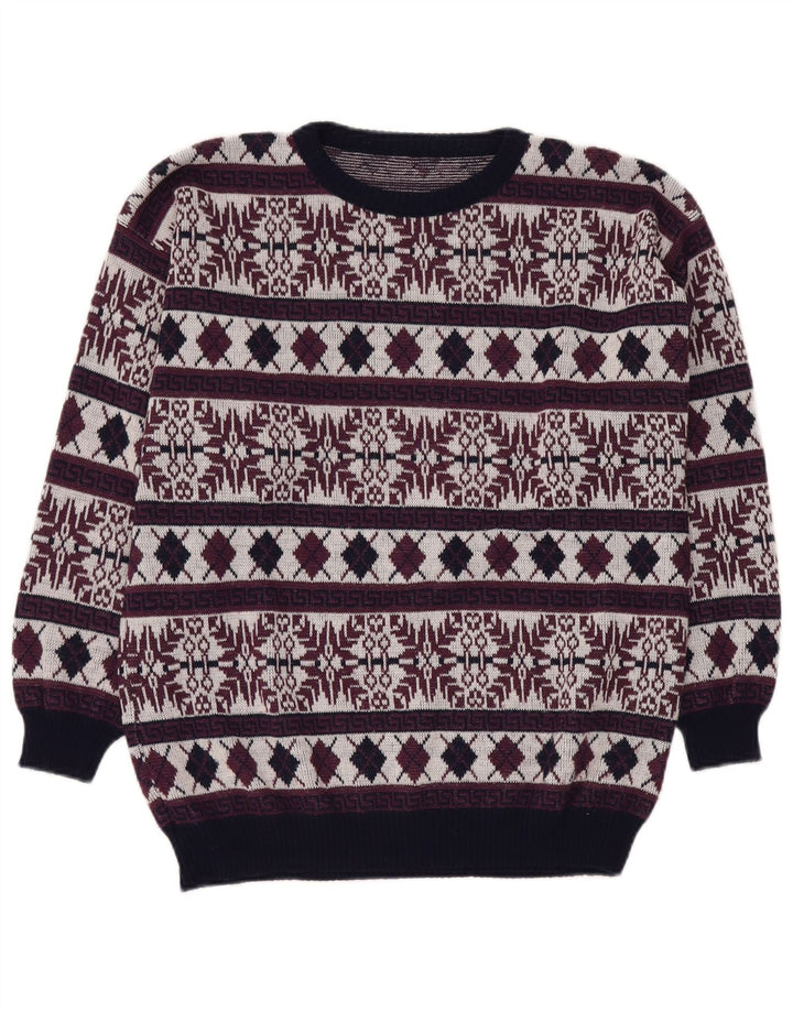 Pulover VINTAGE pentru bărbați cu gât roșu, UK 40 Medium Burgundy Fair Isle