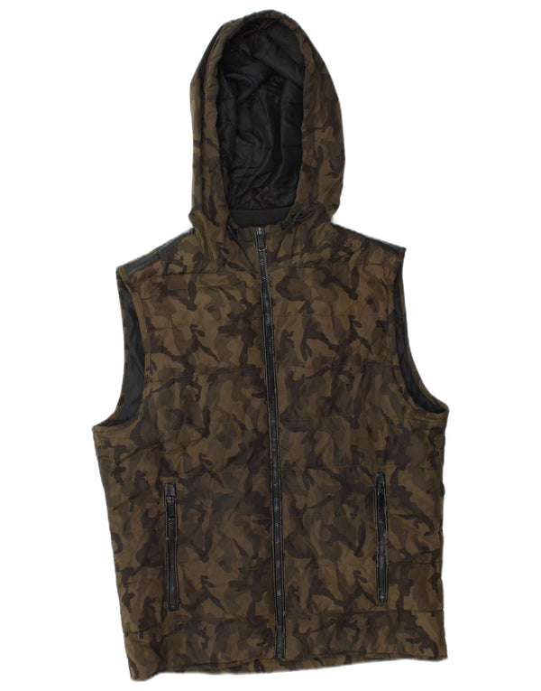 Gilet căptușit cu glugă pentru bărbați Zara UK 38 Medium Kaki Camuflage Poliester