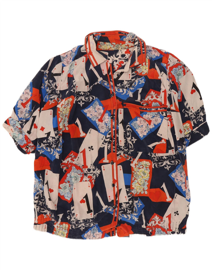 Bluză de cămașă cu model abstract pentru femei vintage UK 16 mare, multicoloră