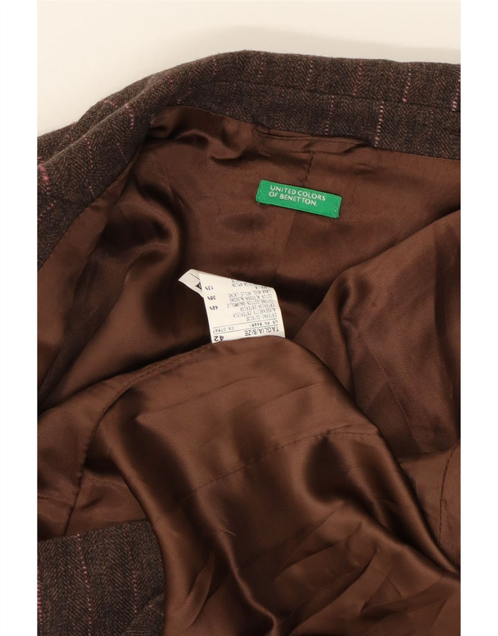 BENETTON Womens 3 Button Crop Blazer Jacket IT 42 Medium Brown Striped Vintage Benetton and Second-Hand Benetton from Messina Hembry 