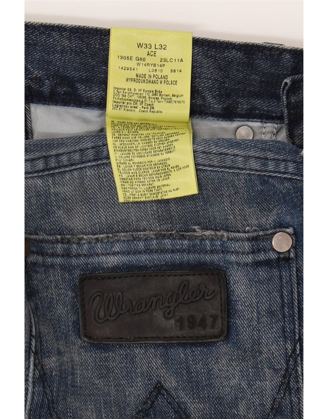 WRANGLER Mens Ace Straight Jeans W33 L28 Blue Cotton