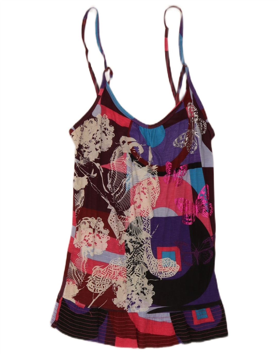 Desigual Womens Graphic Cami Top UK 12 Medium Multicolor Butterfly