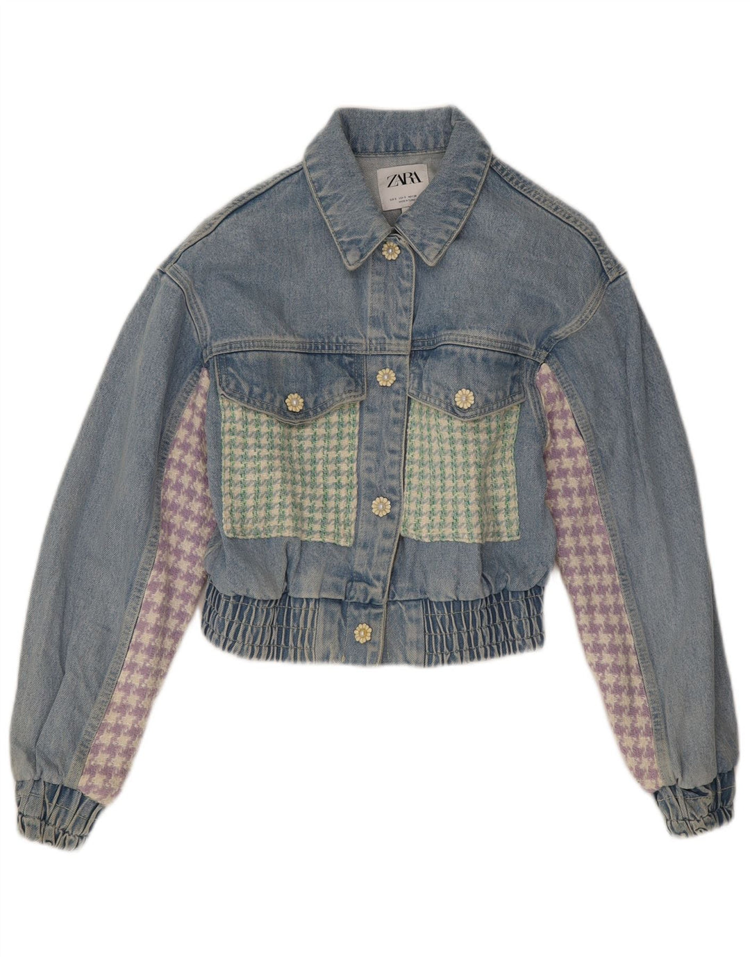 Jachetă de denim scurtă pentru femei Zara UK 10 Small Blue Patchwork