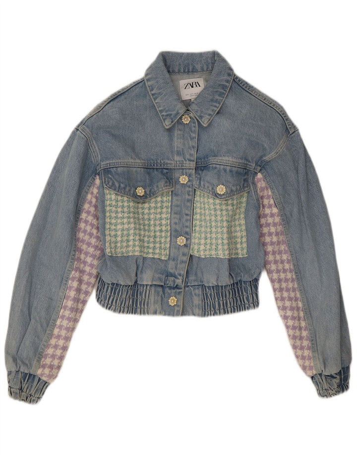 Jachetă de denim scurtă pentru femei Zara UK 10 Small Blue Patchwork