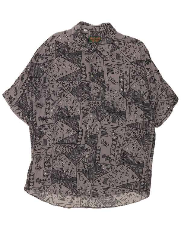 Cămașă Vintage pentru bărbați cu mânecă scurtă XL gri geometrică