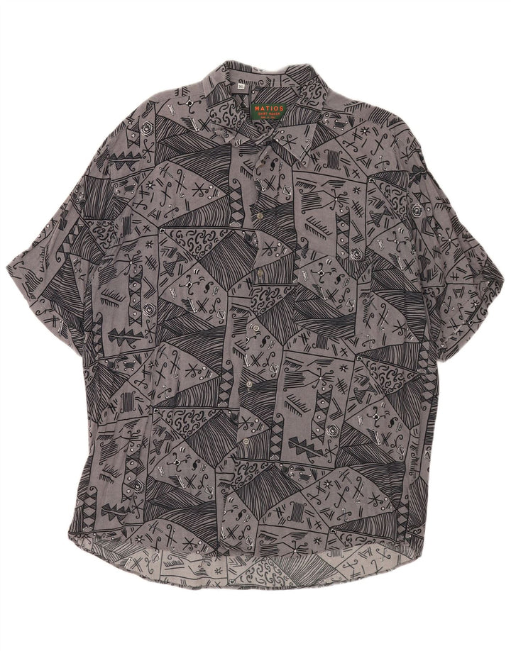 Cămașă Vintage pentru bărbați cu mânecă scurtă XL gri geometrică
