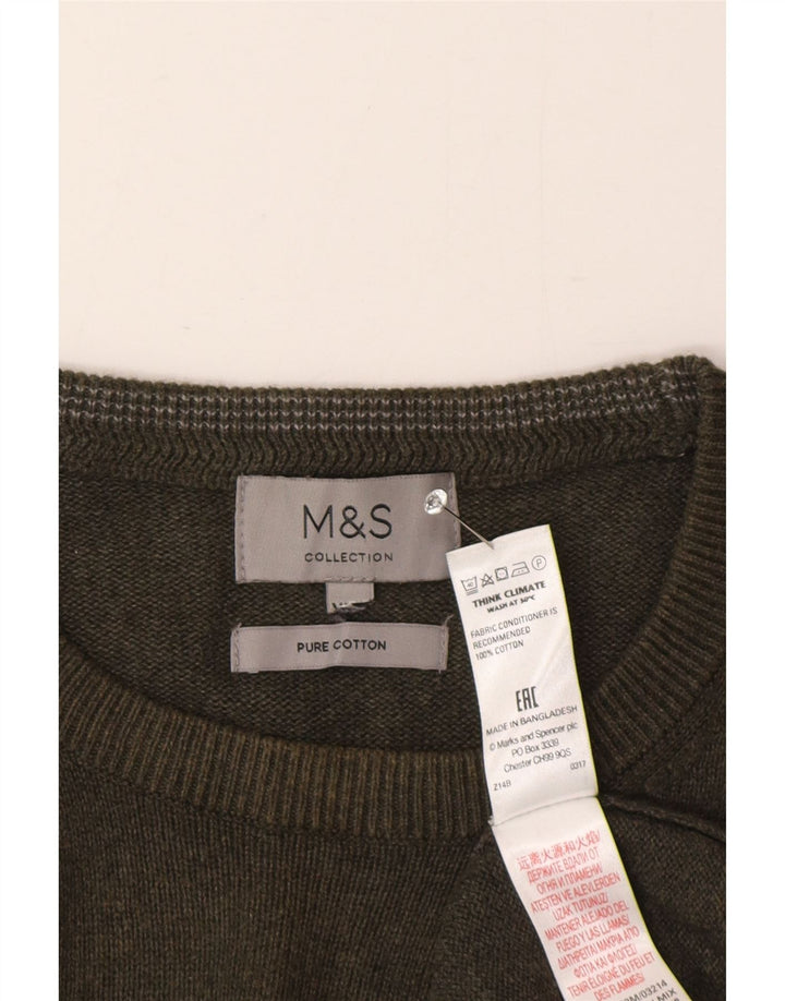 Pulover pentru bărbați Marks & Spencer cu gât crew, bumbac verde 2XL