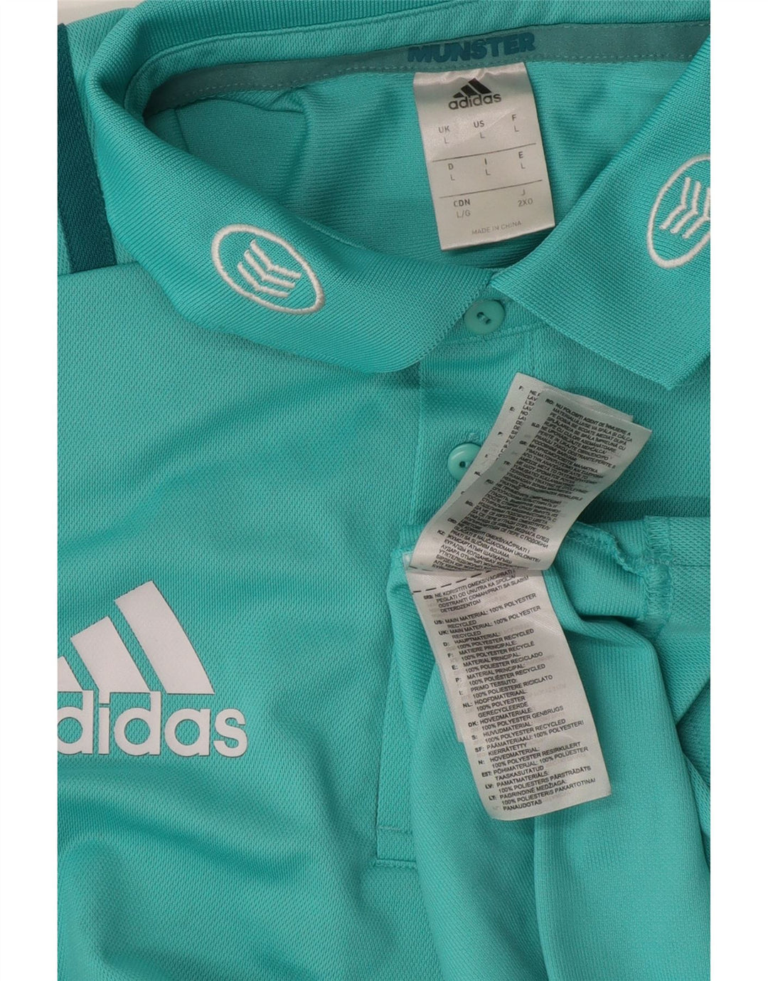 Tricou polo cu grafică Adidas Munster Rugby pentru bărbați, poliester albastru mare