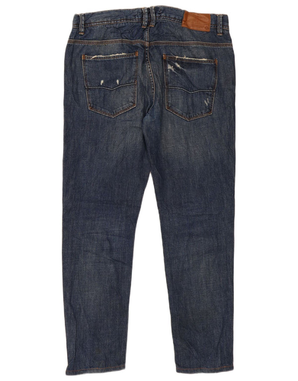 Blugi drepți învechiți pentru bărbați Zara EU 44 Large W34 L29 Bleumarin