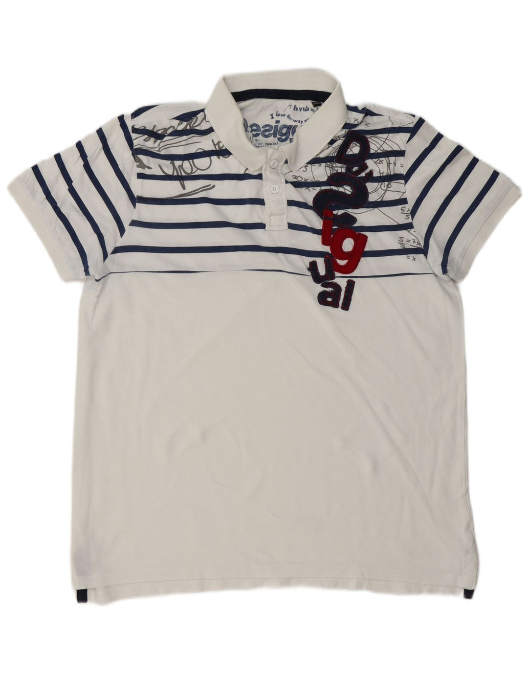 DESIGUAL tricou polo grafic pentru bărbați 2XL cu dungi albe