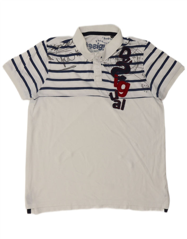 DESIGUAL tricou polo grafic pentru bărbați 2XL cu dungi albe