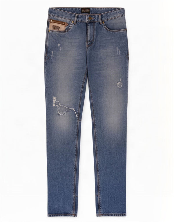 Zara Mens Distressed Slim Jeans EU 44 Large W34 L32 Blue Polyester