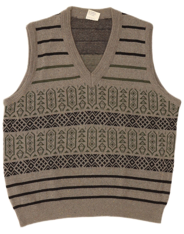 Vestă Vintage pentru bărbați Tank Top Mare Gri Geometric Bumbac