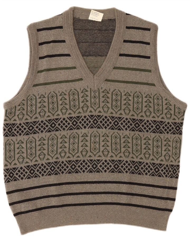 Vestă Vintage pentru bărbați Tank Top Mare Gri Geometric Bumbac