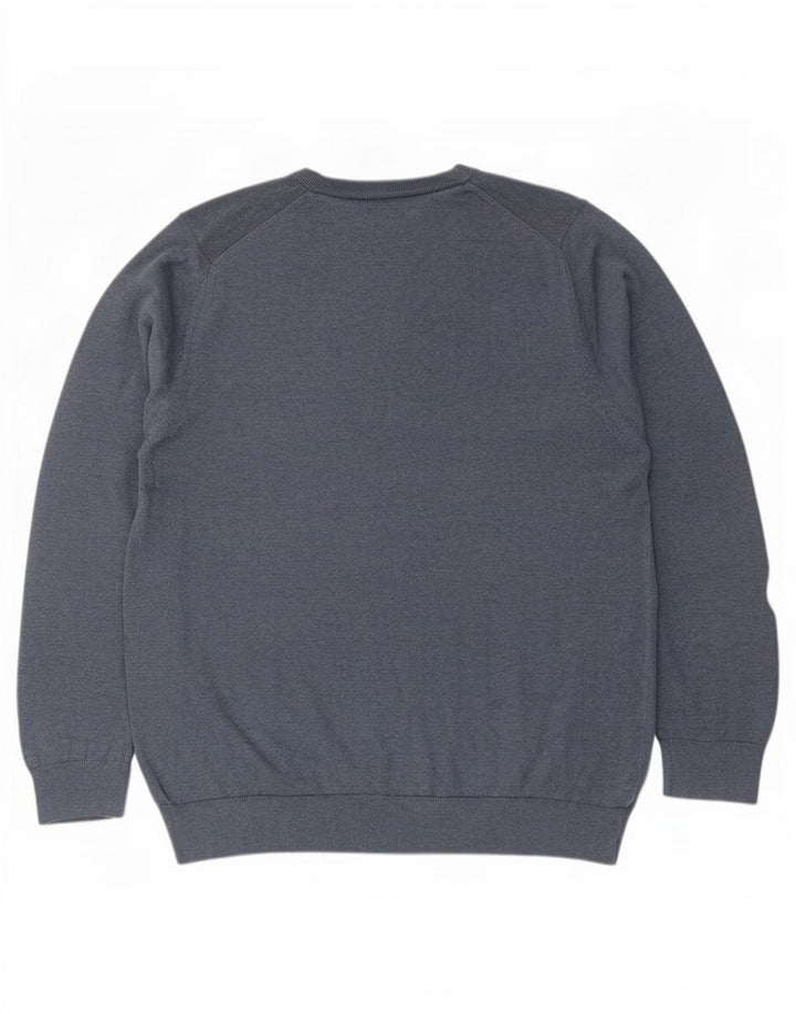 Pulover cu decolteu în V pentru bărbați Marks & Spencer, bumbac albastru 2XL