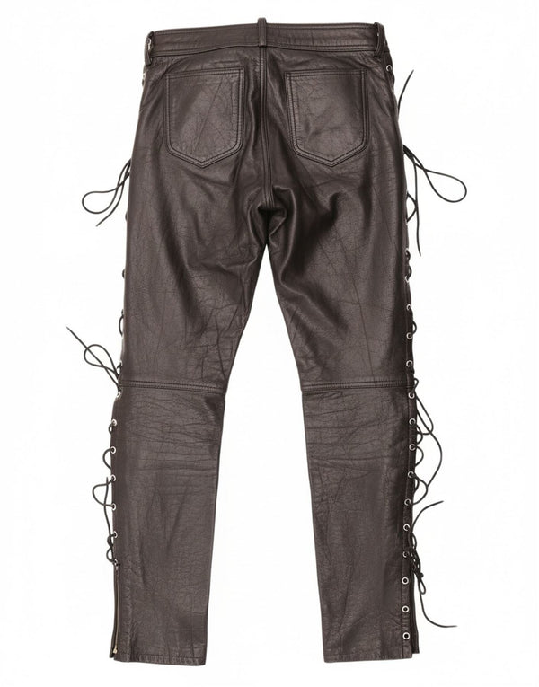Pantaloni drepți din piele vintage pentru bărbați IT 48 Medium W30 L29 Negru