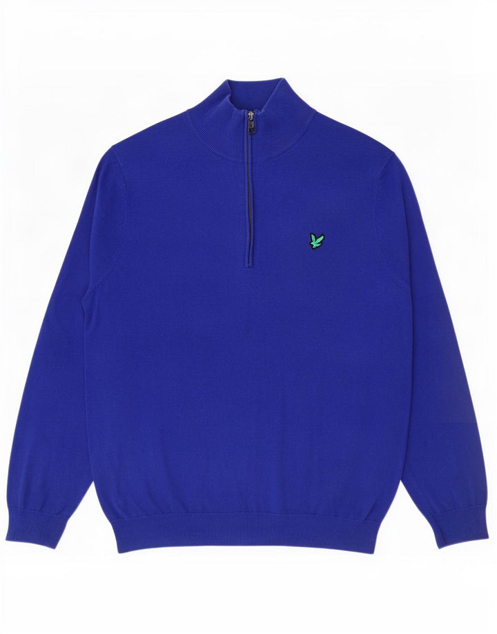 Pulover Lyle & Scott pentru bărbați, cu fermoar, cu gât, bumbac mare, albastru