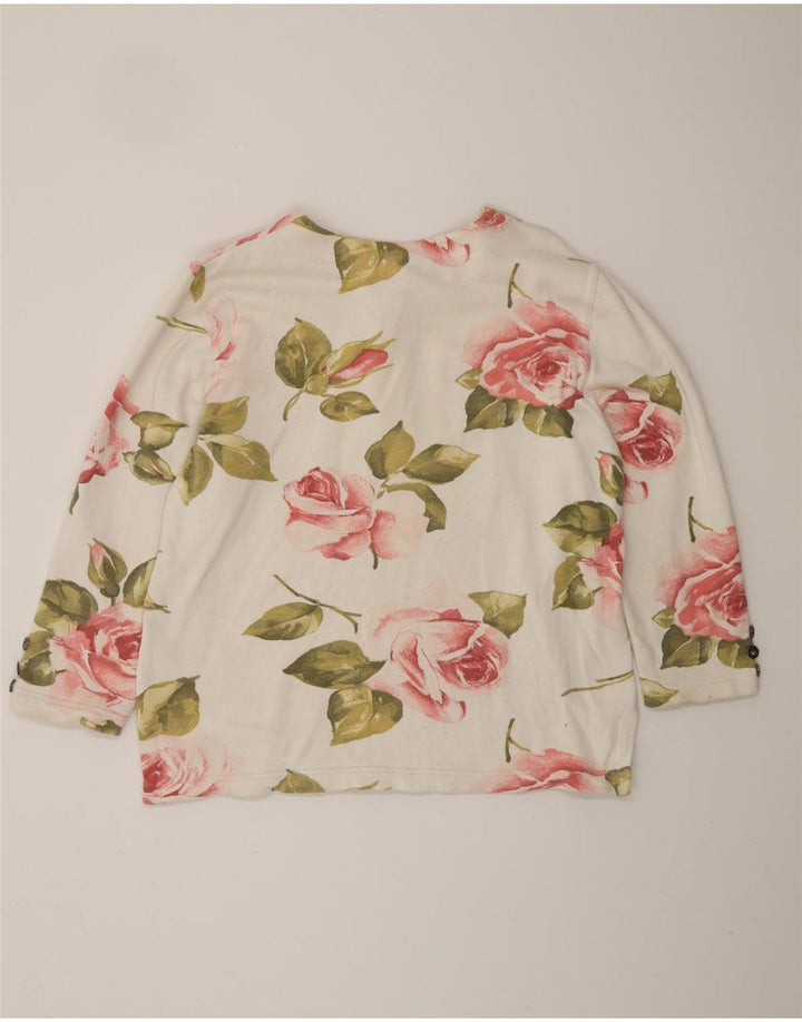 VINTAGE Top pentru femei cu mânecă lungă UK 16 mare bumbac floral alb