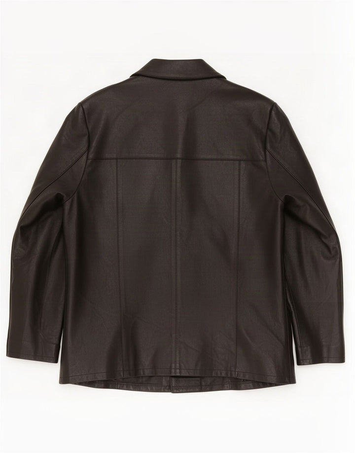 Jachetă vintage din piele cu 3 nasturi pentru femei UK 14 Medium Black