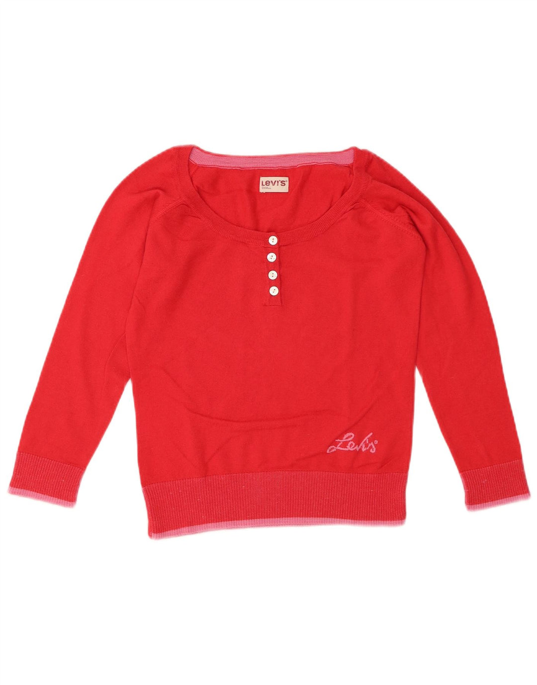 Pulover pentru femei LEVI'S Crop Button Gâtul Pulover UK 10 Small Red Bumbac