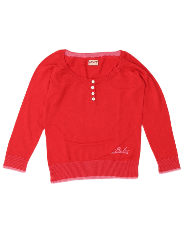 Pulover pentru femei LEVI'S Crop Button Gâtul Pulover UK 10 Small Red Bumbac