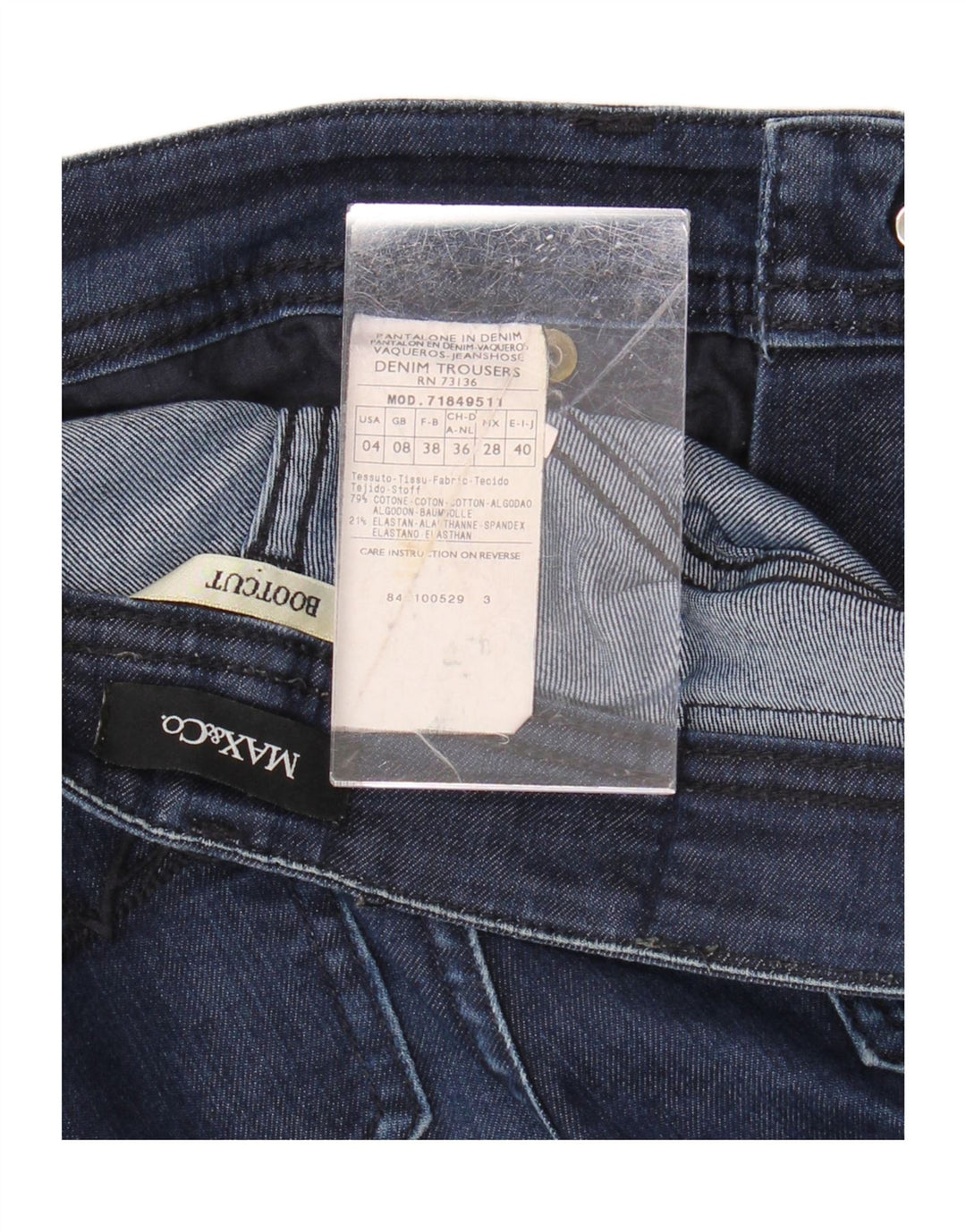 MAX & CO. Womens Bootcut Jeans UK 8 Small W30 L30 Navy Blue Cotton Vintage Max & Co. and Second-Hand Max & Co. from Messina Hembry 