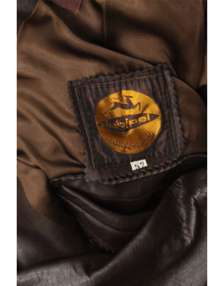 Palton din piele vintage pentru femeie cu piept dublu IT 52 2XL maro