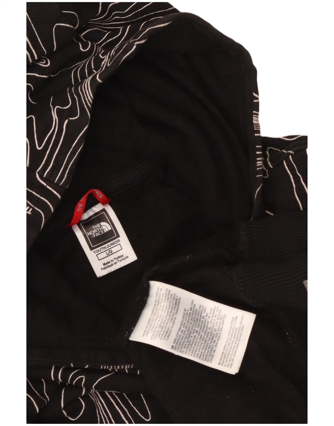 Pulover cu glugă The North Face pentru băieți, cu model abstract, 11-12 ani, mare, negru