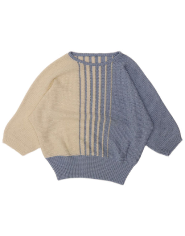 VINTAGE Womens Batwing Boat Neck Jumper Sweater UK 10 Small Blue Striped