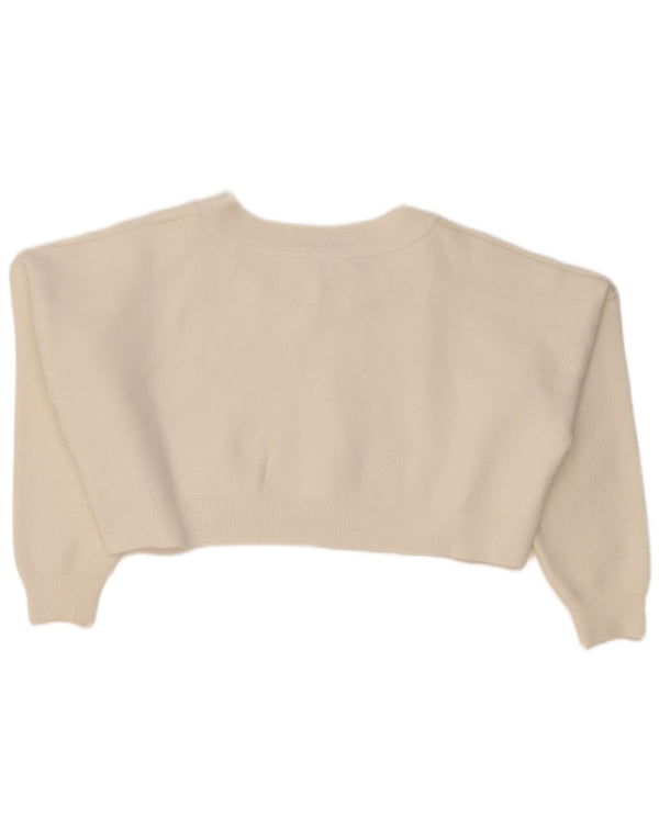 Topshop Pulover cu decolteu în V supradimensionat pentru femei UK 14 Medium White