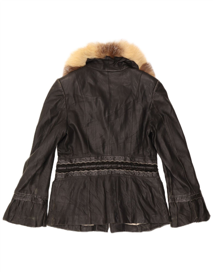 Jachetă de piele vintage pentru femei UK 12 Medium Black