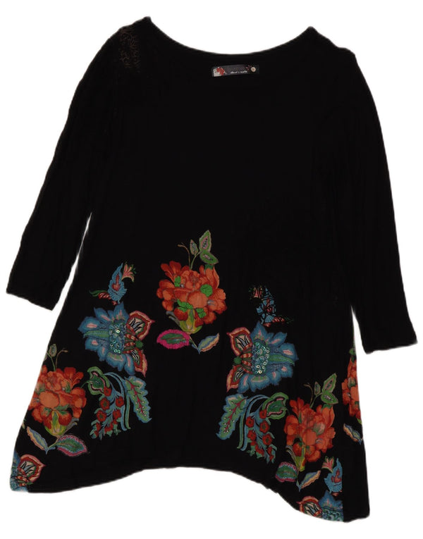 Top cu tunică cu mânecă lungă pentru femei Desigual UK 12 Medium Black Floral Bohemian