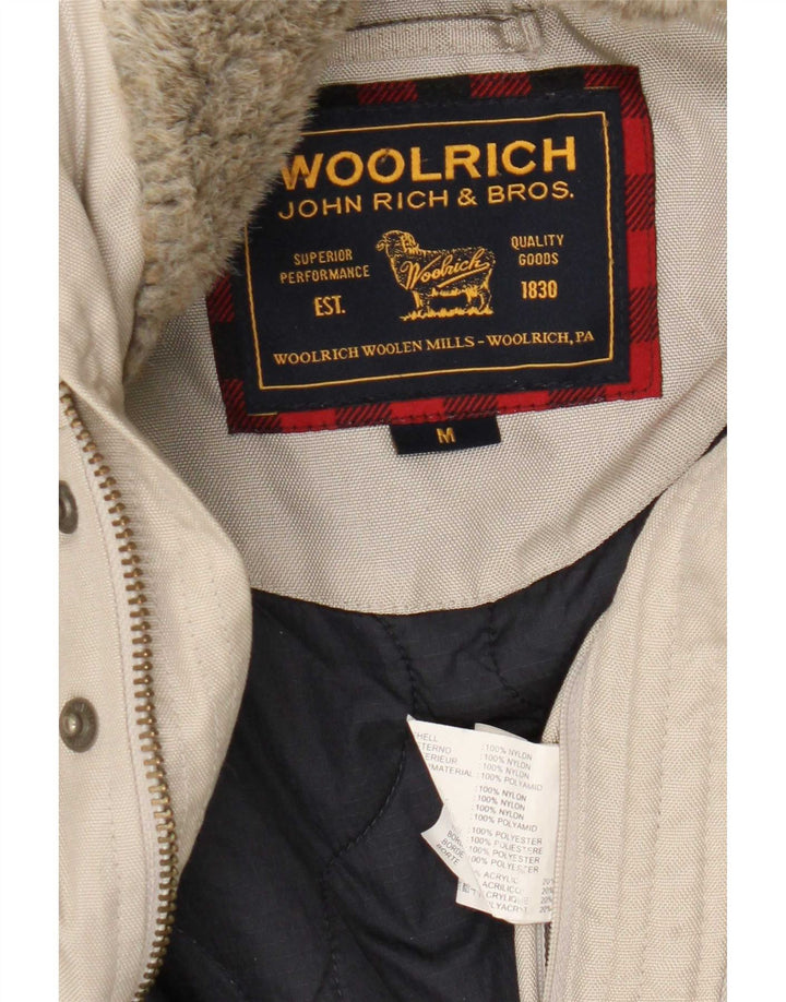 Jachetă bomber cu glugă pentru bărbați Woolrich UK 38, nailon mediu, bej