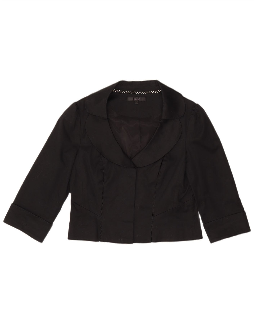 Jachetă Bolero pentru femei Coastă cu mâneci 3/4 UK 12, bumbac mediu negru